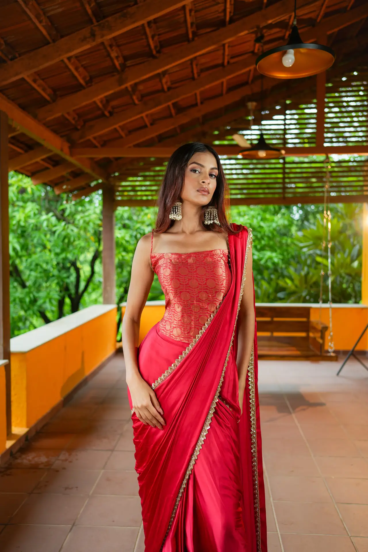 Red Coral Draped Saree