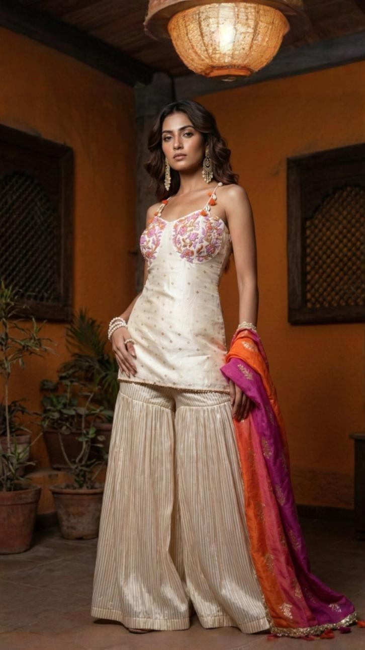 Ivory Dusk Sharara Set