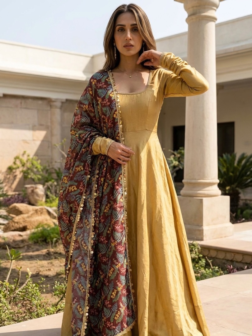 Golden Fern Anarkali Set