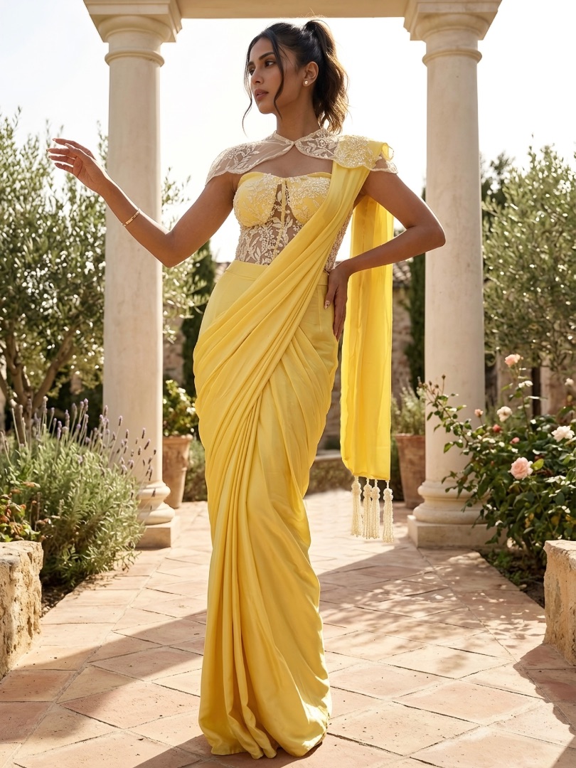 Golden Veil Saree Set